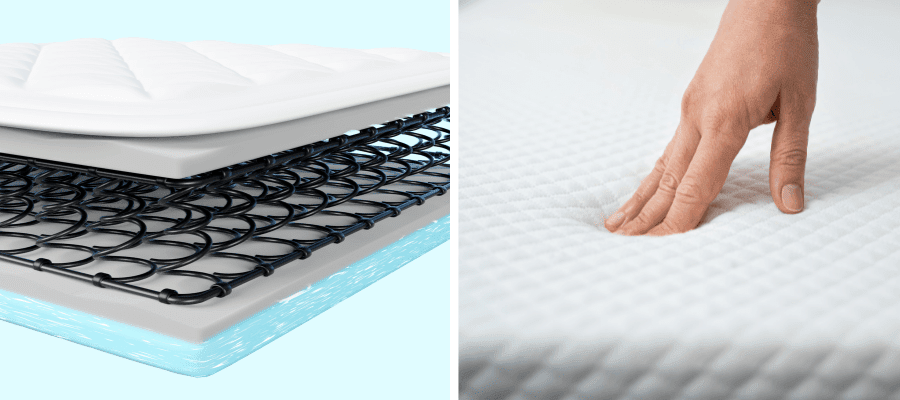 Pružinová matrace a pěnová matrace vedle sebe – ukázka rozdílů konstrukce