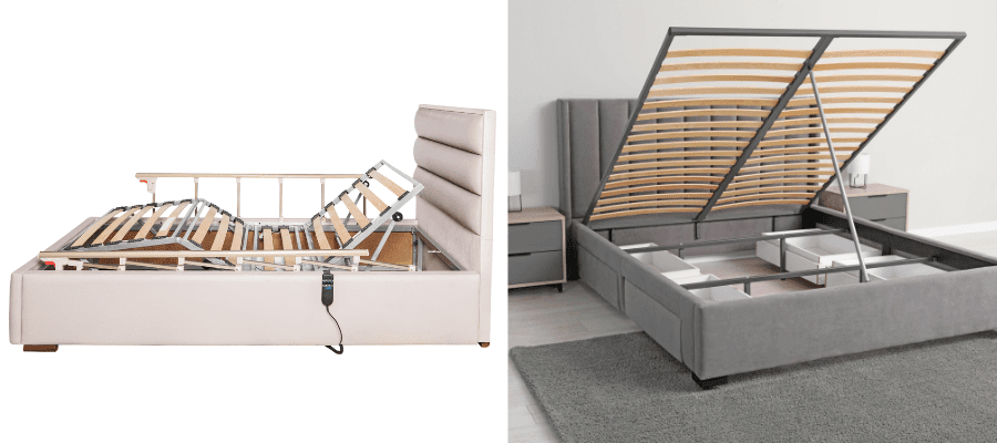 Motorový polohovací rošt a výklopný rošt s úložným prostorem