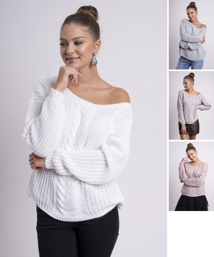 VIPhair.cz - Dámský pletený svetr s copánkový vzorem - Svetry, mikiny -  DÁMSKÁ MÓDA
