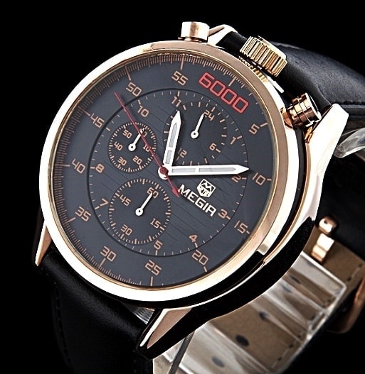 VIPhair.cz - Pánské hodinky MEGIR 6000 v ležérním stylu pro gantlemany -  black/gold - Hodinky - MÓDNÍ DOPLŇKY
