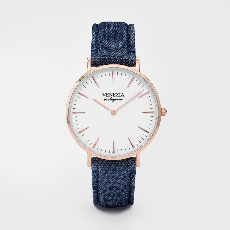 VIPhair.cz - Elegantní UNISEX hodinky VENEZIA pro každý den - kombi gold &  jeans - Hodinky - MÓDNÍ DOPLŇKY