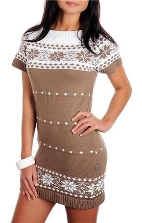 VIPhair.cz - Dámské pletené šaty s norským vzorem - brown - Ponča, pletené  šaty - DÁMSKÁ MÓDA
