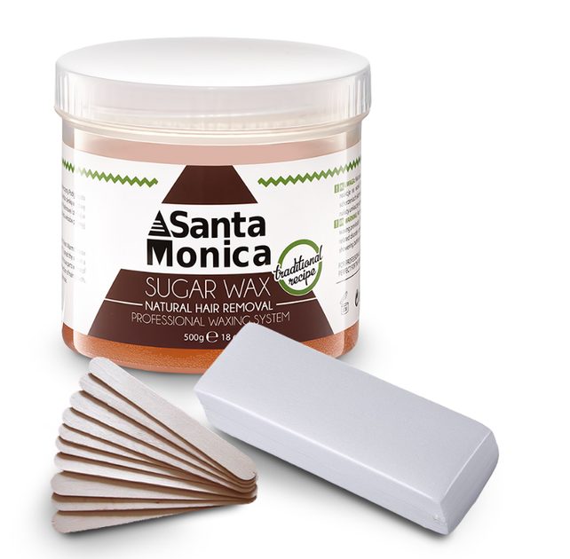 Depilační cukrová pasta Santa Monica + 10ks dřevěné špachtle + depilační  pásky - 500g - Depilace - ZDRAVÍ A KRÁSA - VIPhair.cz