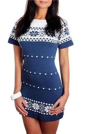 VIPhair.cz - Dámské pletené šaty s norským vzorem - blue - Ponča, pletené  šaty - DÁMSKÁ MÓDA