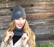 SET! zateplená čepice BEANIE s šálou - dark grey