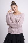 Dámský pletený svetr s copánkový vzorem - Pink