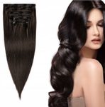CLIP IN vlasy - 100% Lidské vlasy k prodloužení REMY, tmavě hnědá - extra dlouhé 57 cm