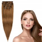 CLIP IN vlasy - 100% Lidské vlasy k prodloužení REMY, světle hnědá - extra dlouhé 57 cm