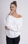 Dámský pletený svetr s copánkový vzorem - White
