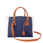 Elegantní kabelka s odnímatelným popruhem - modro-bílá