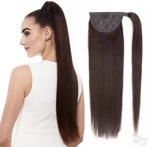 Culík/cop příčesek -100% lidské Remy vlasy 60 cm, tmavě hnědá