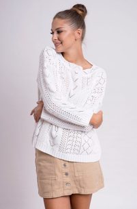 Dámský svetřík s krajkovým vzorem - White
