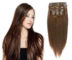 CLIP IN vlasy - 100% Lidské vlasy k prodloužení REMY, středně hnědé