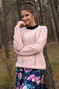 Dámský svetr s výrazným vzorem - Pink