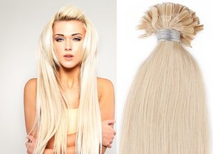 KERATIN- 100% Lidské vlasy k prodloužení REMY, platinová Blond 46,55,60cm
