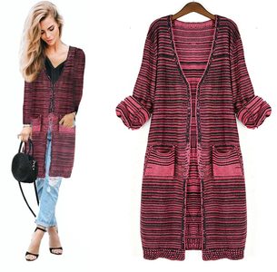 Dámský pruhovaný kardigan - Red