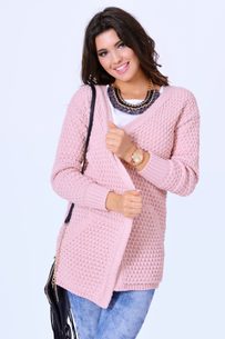 Dámský luxusní kardigan s kapsami - Pink