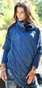 Dámské pončo s rolákem - blue