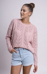 Dámský svetřík s originálním vzorem - Pink