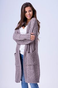 Dámský dlouhý hřejivý kardigan - Mocca