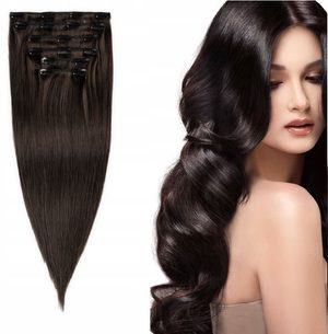 CLIP IN vlasy - 100% Lidské vlasy k prodloužení REMY, tmavě hnědá - extra dlouhé 57 cm