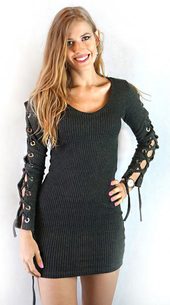 Šaty se šněrováním na rukávech - khaki