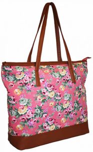 Dámská letní prostorná kabelka - květinový vzor (pink)
