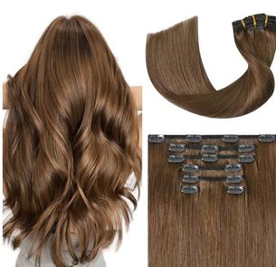 CLIP IN vlasy - 100% Lidské vlasy k prodloužení REMY, světle hnědé