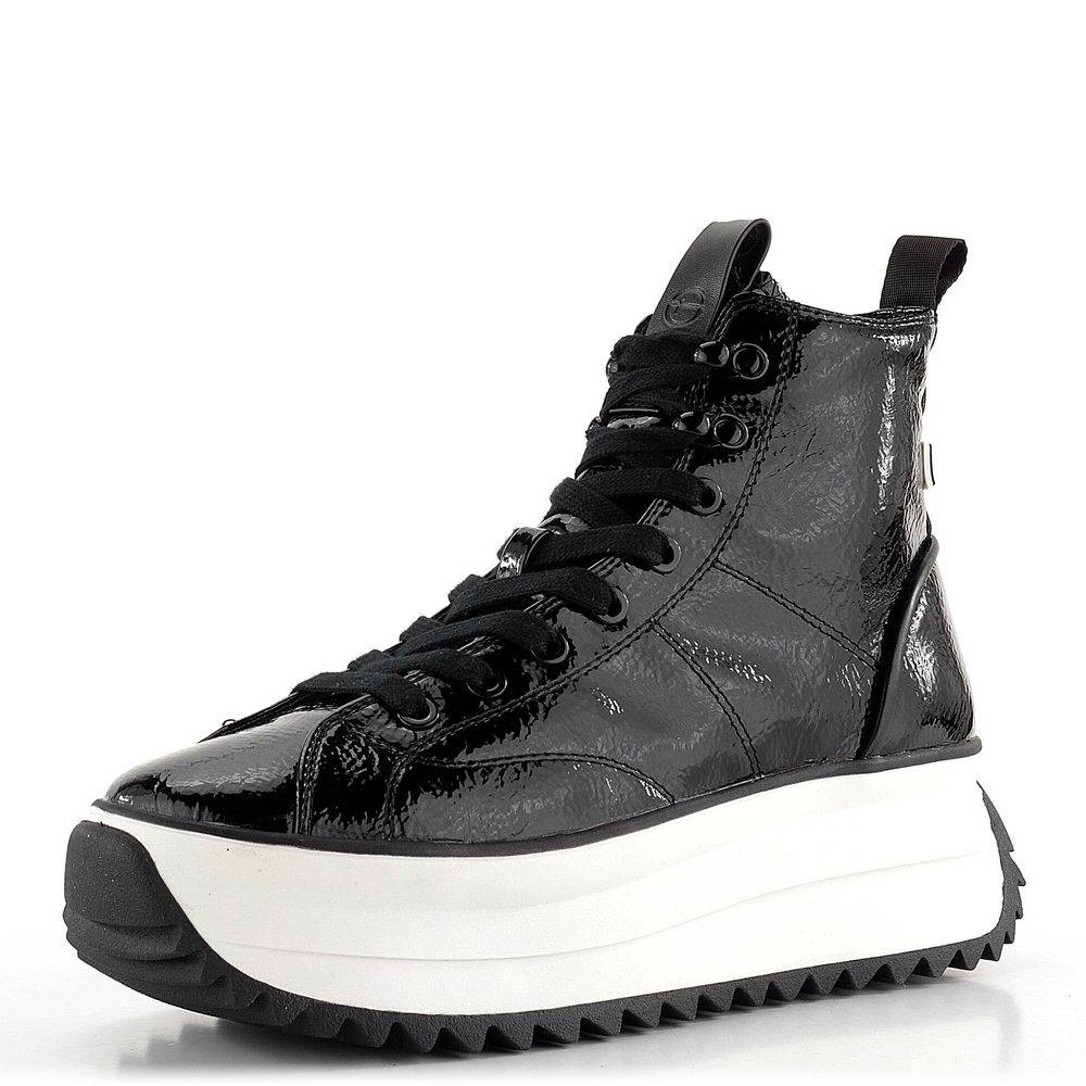 Tamaris šněrovací kotník na vysoké platformě Black Patent 1-25291-43 - 39