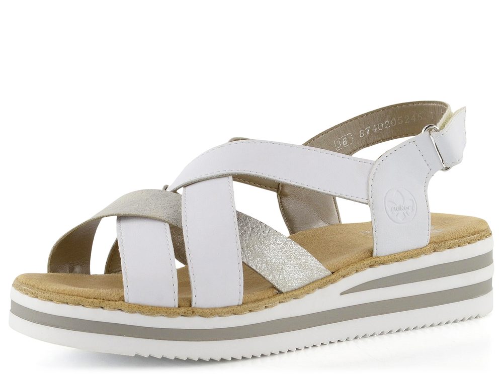 Rieker sandály na klínku bílé/stříbrné V0279-80 - 40