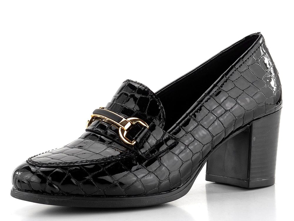 Rieker elegantní polobotky na podpatku lakované černé 50101-00 - 37