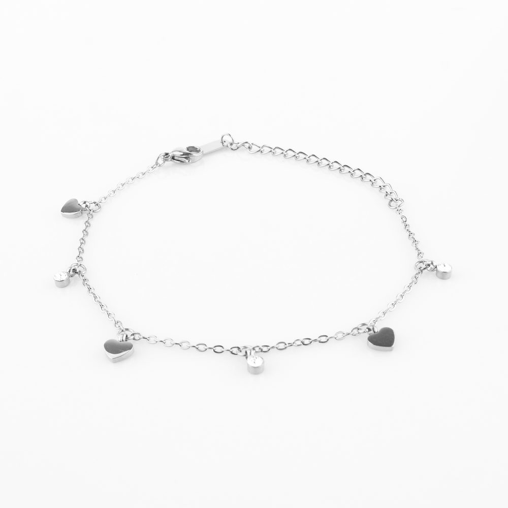 Náramek se srdíčky a krystal kamínky Swarovski stříbrná ocel