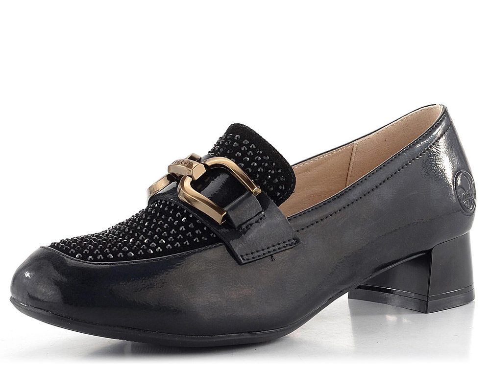 Rieker elegantní polobotky na podpatku lakované černé 45055-00 - 40