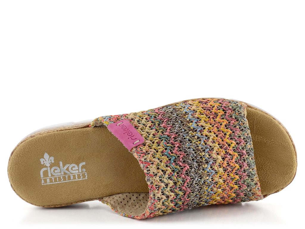 Mules Femme Rieker V0208 - Cuir Synthétique, Talon 4 Cm, Largeur étroite E 1/2, Beige Clair