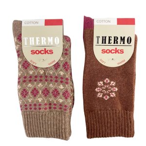 Dámské bavlněné termo ponožky s měkkým lemem béžové/hnědé 38205