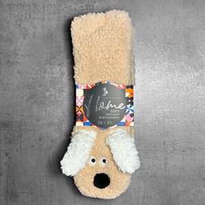 Domáce teplé ponožky uni béžový psík 71899