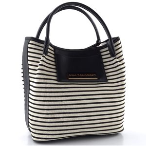 Lola Casademunt pruhovaná textilní shopper kabelka black-ecru LS2604084