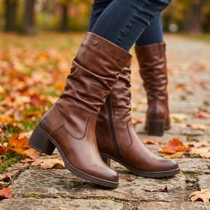 Remonte polokozačky na podpatku chestnut D2A79-22