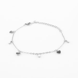 Náramok so srdiečkami a kryštál kamienkami Swarovski strieborná oceľ