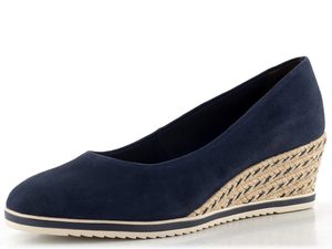 Tamaris kožené lodičky na kline navy 1-22303-42