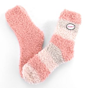 Dámske hebké ženilkové domáce ponožky 2 páry lososová/pruh