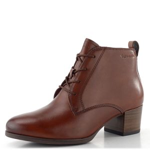Tamaris kožený kotník na podpatku cognac 1-25131-43