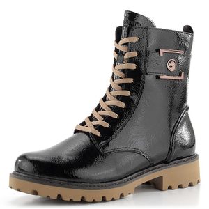 Remonte členková obuv šnurovacia lakovaná čierna D8663-00