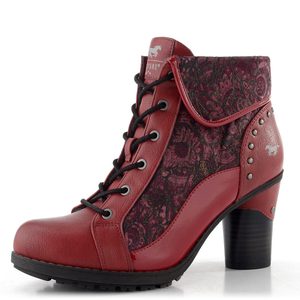 Mustang šněrovací kotník na podpatku red-multi 15M0162011