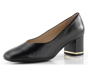 Caprice čierne kožené lodičky na širokom podpätku 9-22405-45-022