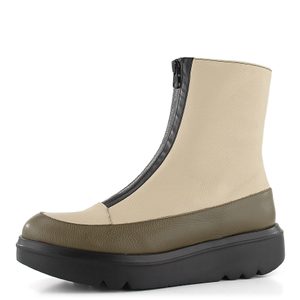 Wonders členková obuv na platforme s predným zipsom Wild Olive/Cream A-2802