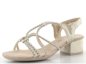 Rieker páskové sandály na podpatku beige-gold 64970-60