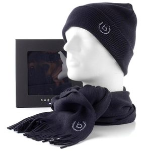 Bugatti dárková sada pletené čepice a šály v krabičce tmavě modrá 630211-591