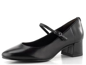 Tamaris lodičky so širokým podpätkom a pásikom black leather 1-22311-43