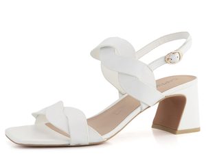 Caprice kožené sandály na podpatku White Nappa 9-28317-42